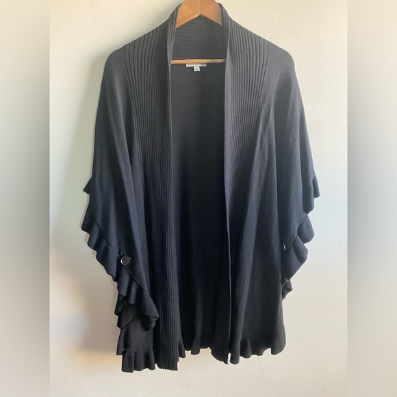 Joseph A Sweaters - Joseph A. - Black Ruffle Batwing Shrug/Shawl